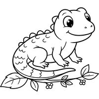 Söt liten ödla på en gren