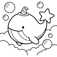 Magical Whale with Bubbles and Clouds