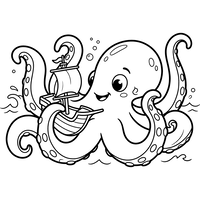 Happy Octopus with a Sailboat