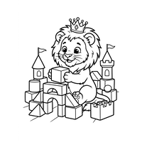 Filhote de Leão Real Construindo um Castelo