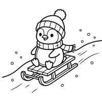 Pinguin adorabil cu sania în iarnă