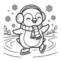 Pingüino Feliz Patinando en Invierno