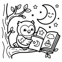 Weise Eule beim Lesen im Mondschein