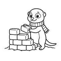 Mignonne Loutre Construisant un Mur de Pierre