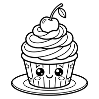 Süßer Kawaii Cupcake mit Kirsche