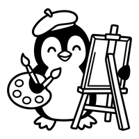 Kunstnerpingvin med staffeli