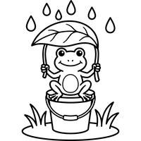 Sapo sob um guarda-chuva de folha na chuva