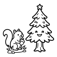 Cute Squirrel and Smiling Christmas Tree