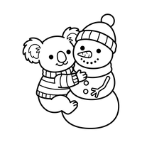 Koala som klemmer en snømann