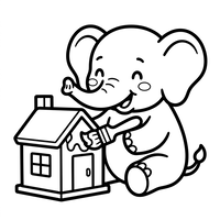Baby Elephant Painting a House