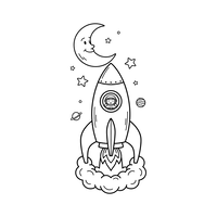 Peluncuran Roket dengan Astronot dan Bulan Tersenyum