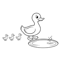 Entenmutter und Entenküken am Teich