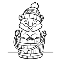 Cute Badger in a Winter Bucket