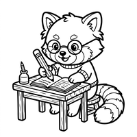 Panda Merah Rajin Menulis di Meja