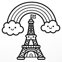 Happy Eiffel Tower and Rainbow