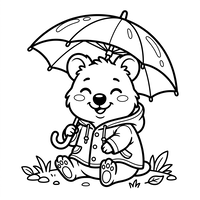 Cute Bear with Raincoat and Umbrella