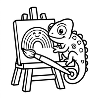 Kunstnerkameleon som maler en regnbue
