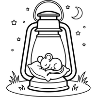 Souris Dormant dans une Lanterne sous le Ciel Nocturne