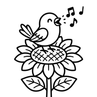 Singing Bird on a Sunflower