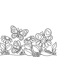 Papillons et Fleurs avec une Chenille