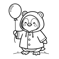 Pinguin drăguț în glugă de urs cu balon