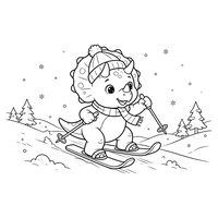 Skiing Baby Triceratops in Winter