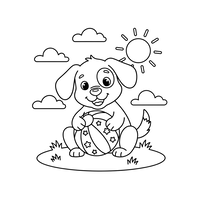 Cheerful Puppy with Beach Ball Outdoors