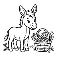 Sødt æsel med blomsterkurv