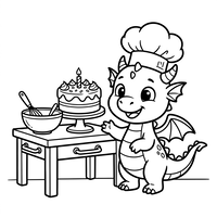 Baby Dragon Baker with Birthday Cake