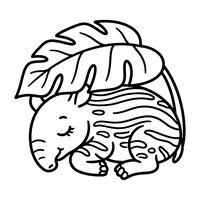 Slapende Babyneushoorn onder een Tropisch Blad