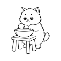 Gatito Esponjoso Comiendo de un Cuenco