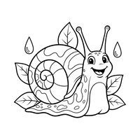 Escargot Joyeux avec Feuilles et Gouttes d'Eau