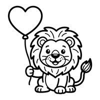 Cute Lion with Heart Balloon