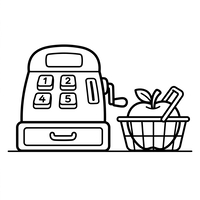 Caixa Registradora Vintage e Cesto de Compras