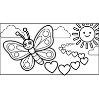 Fröhlicher Schmetterling mit Herzen und Sonne