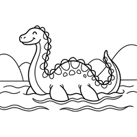 Happy Dinosaur Swimming in a Lake