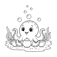 Niedliche Oktopus-Teeparty unter dem Meer