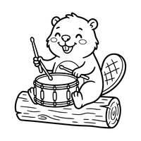 Musical Beaver Playing Drums