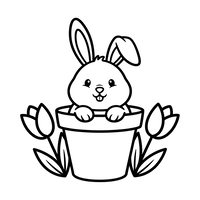 Kelinci Lucu di Pot Bunga dengan Tulip