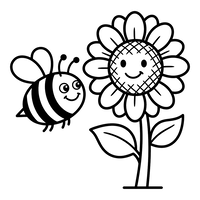 Bombo felice e girasole sorridente
