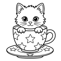 Cute Kitten in a Starry Teacup