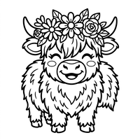 Sapi Highland Lucu dengan Mahkota Bunga