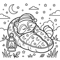 Mapache Durmiendo en Camping Bajo las Estrellas