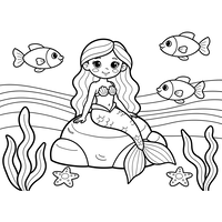 Cute Mermaid and Fish Underwater Scene