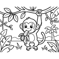 Happy Monkey Eating a Banana in the Jungle