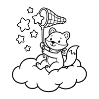 Waschbär fängt Sterne auf einer Wolke