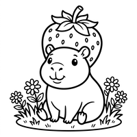 Mignon Hippopotame avec Chapeau Fraise