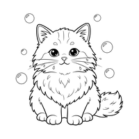 Gatito feliz y esponjoso con burbujas