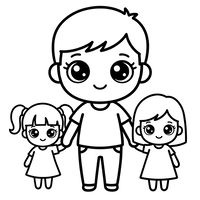 Pai e Duas Filhas de Mãos Dadas