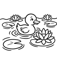 Cute Duckling in a Lily Pond
